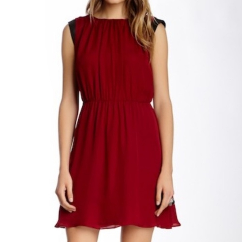 Alice + Olivia "Meg" Leather Trim Dress